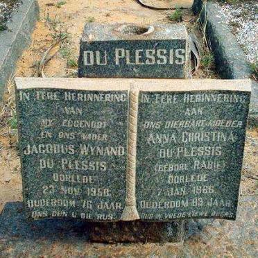 PLESSIS Jacobus Wynand, du -1950 &amp;  Anna Christina RABIE -1986