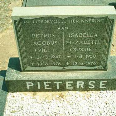 PIETERSE Petrus Jacobus 1947-1976 &amp; Isabella Elizabeth 1950-1976