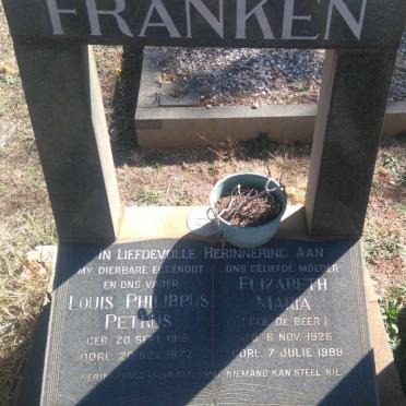 FRANKEN Louis Philippus Petrus 1915-1972 &amp; Elizabeth Maria DE BEER 1925-1989