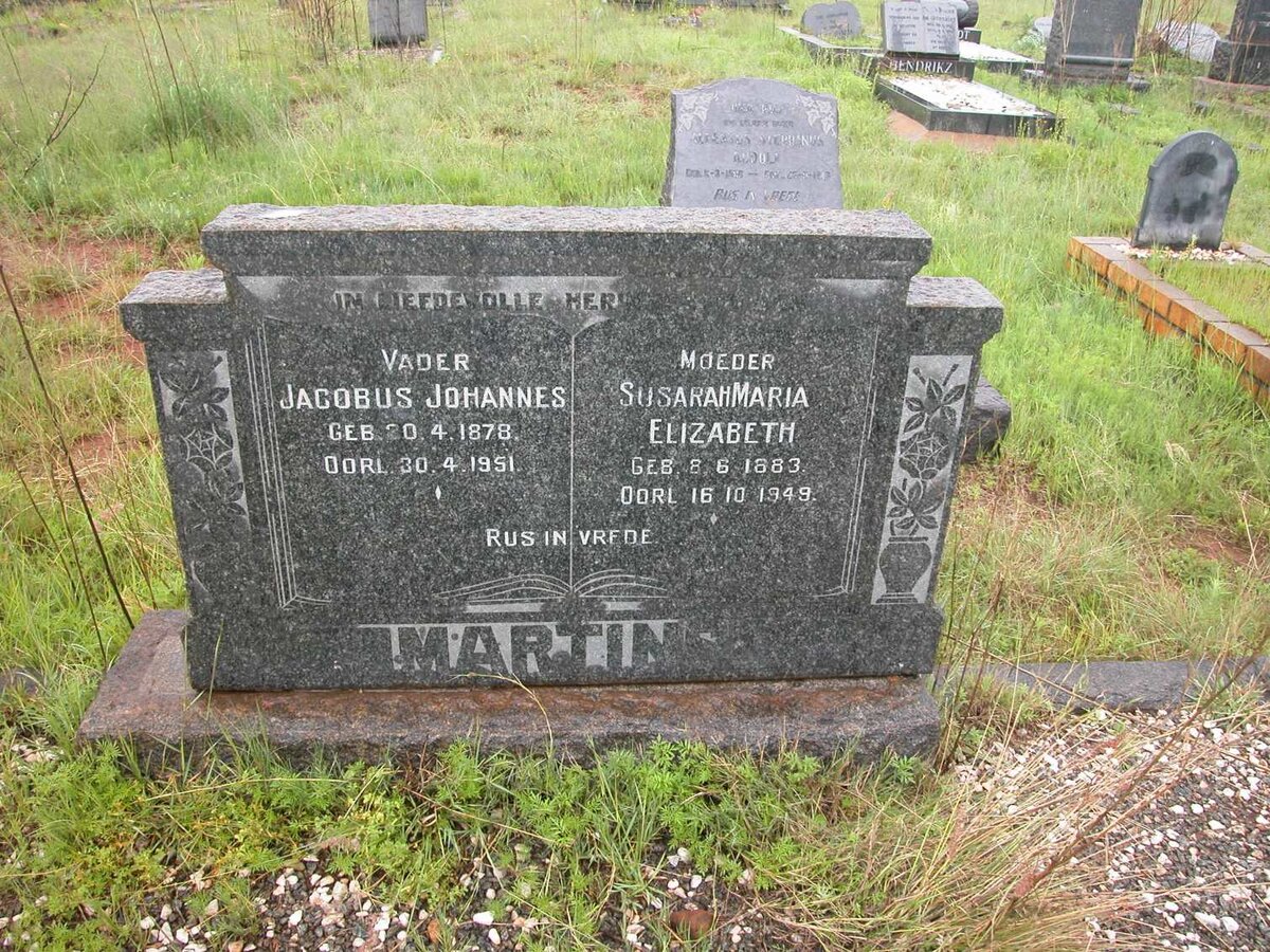 MARTINS Jacobus Johannes 1878-1951 &amp; Susarah Maria Elizabeth 1883-1949