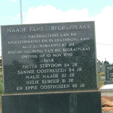3. Plaque Maade Family Cemetery, Brandvlei, Dist Randfontein - 10 November 1990