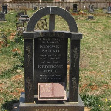 MOTLHARO Ntsoaki Sarah 1922-1991 :: MOTLHARO Kedibone Joyce 1960-2006