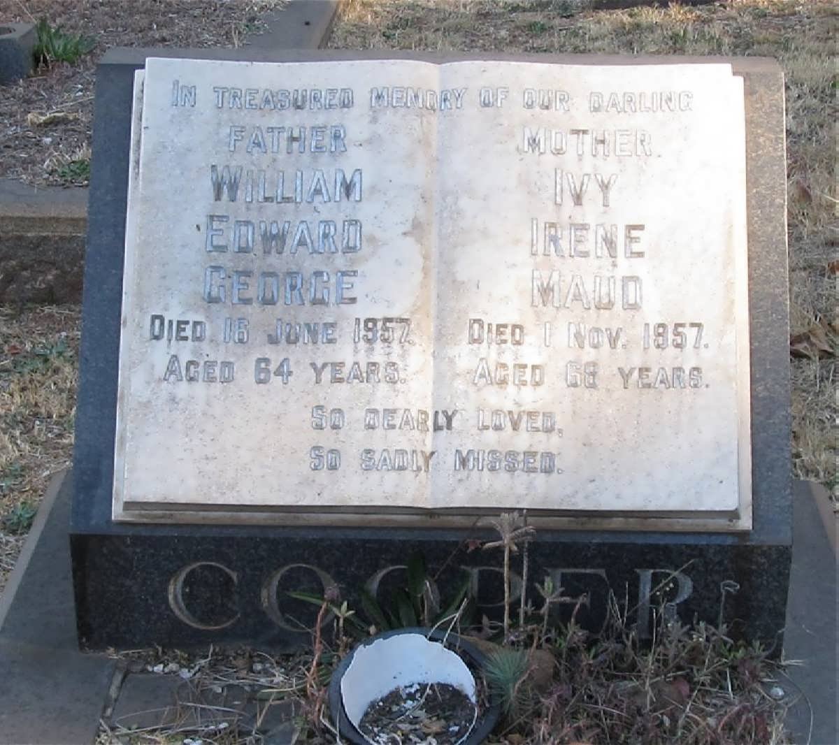 COOPER William Edward George -1957 & Ivy Irene Maud -1957