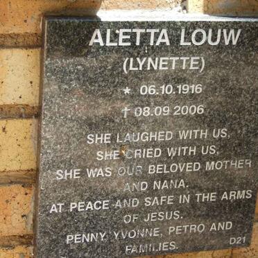LOUW Aletta 1916-2006