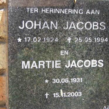JACOBS Johan 1924-1994 &amp; Martie 1931-2003