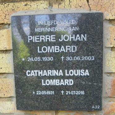 LOMBARD Pierre Johan 1930-2003 &amp; Catharina Louisa 1931-2016
