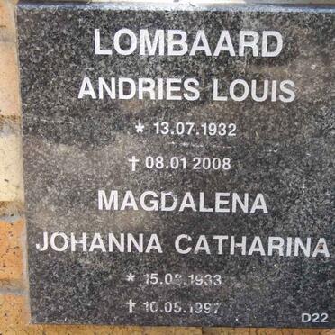 LOMBAARD Andries Louis 1932-2008 &amp; Magdalena Johanna Catharina 1933-1997