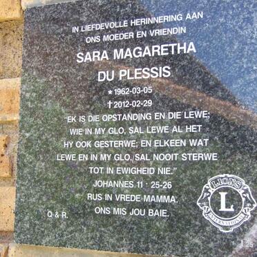 PLESSIS Sara Magaretha, du 1962-2012