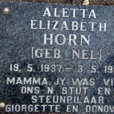 HORN Aletta Elizabeth nee NEL 1937-1999