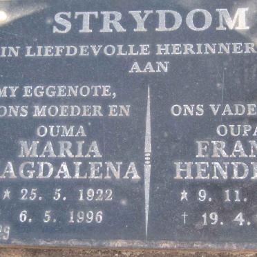 STRYDOM Frans Hendrik 1920-1997 &amp; Maria Magdalena 1922-1996