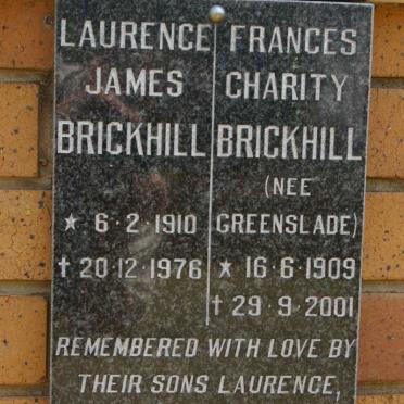 BRICKHILL Laurence James 1910-1976 &amp; Frances Charity GREENSLADE 1909-2001