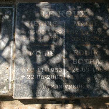 ROUX Hennie, le 1929-2004 &amp; Marie 1930-2006 :: LE ROUX Kobie 1953-2006 :: LE ROUX Eddie Botha 1965-
