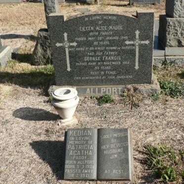 ALLPORT George Francis -1960 &amp; Eileen Alice Maude PARKER -1948 :: KEDIAN Patricia Agatha nee ALLPORT 1924-1971