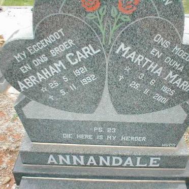 ANNANDALE Abraham Carl 1921-1992 &amp; Martha Maria 1925-2001