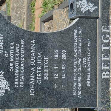 BEETGE Johanna Susanna Gertruida 1935-2009