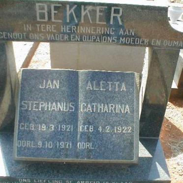 BEKKER Jan Stephanus 1921-1971 &amp; Aletta Catharina 1922-