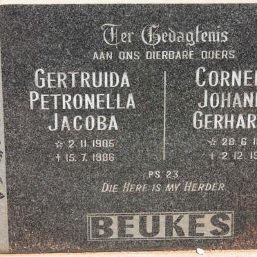 BEUKES Cornelius Johannes Gerhardus 1891-1979 &amp; Gertruida Petronella Jacoba 1905-1986