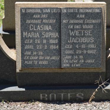 BOTES Wietse Jacobus 1907-1962 &amp; Clasina Maria Sophia 1909-1964