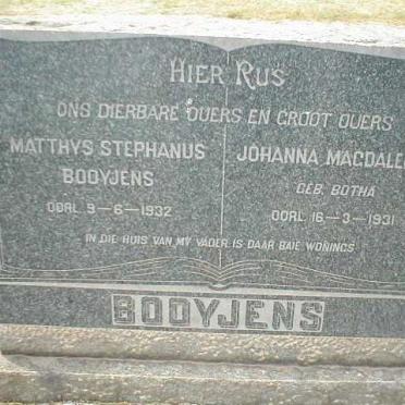 BOOYJENS Matthys Stephanus  -1932 &amp; Johanna Magdalena  BOTHA -1931