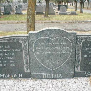 BOTHA Hermanus Jacobus 1906-1963 &amp; Dirkie Aletta V.D. MERWE 1907-1970