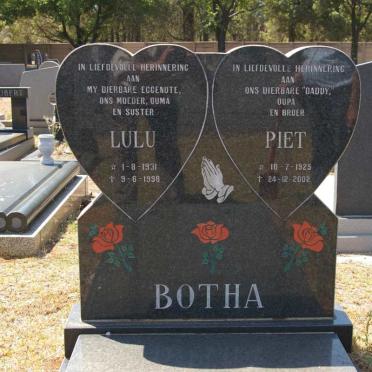 BOTHA Piet 1925-2002 &amp; Lulu 1931-1998