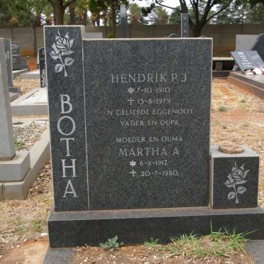 BOTHA Hendrik P.J. 1910-1979 &amp; Martha A. 1912-1980