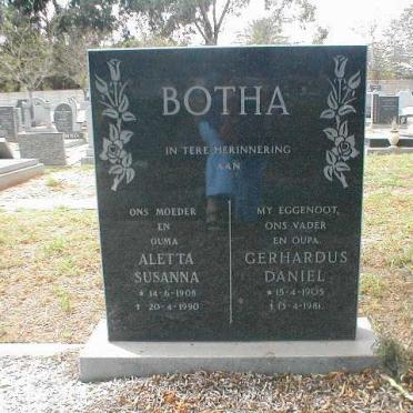BOTHA Gerhardus Daniel 1905-1981 &amp; Aletta Susanna 1908-1990