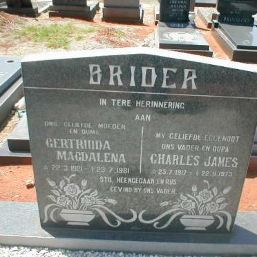 BRIDER Charles James 1917-1973 &amp; Gertruida Magdalena 1921-1981