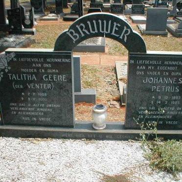 BRUWER Johannes Petrus 1893-1985 &amp; Talitha Geere VENTER 1908-2000