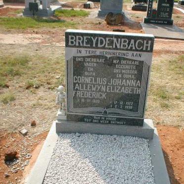 BREYDENBACH Cornelius Allewyn Frederick 1920-  &amp; Johanna Elizabeth 1922-1998