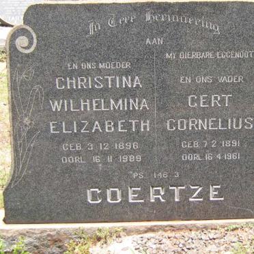 COERTZE Gert Cornelius 1891-1961 &amp; Christina Wilhelmina Elizabeth 1896-1989
