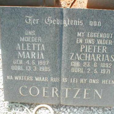 COERTZEN Pieter Zacharias 1892-1971 &amp; Aletta Maria 1897-1985