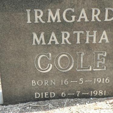 COLE Irmgard Martha 1916-1981