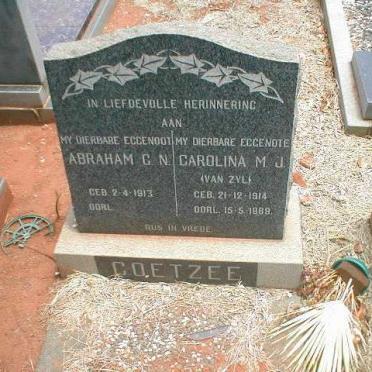 COETZEE Abraham C.N. 1913-  &amp; Carolina M.J. VAN ZYL 1914-1969