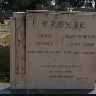 CRONJÉ Thomas Frederik 1896-1960 &amp; Helena Dorothy VAN COLLER 1906-1959
