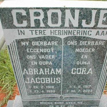 CRONJE Abraham Jacobus 1918-1998 &amp; Cora 1917-2003