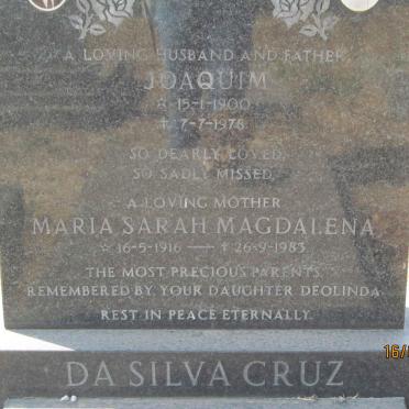 CRUZ Joaquim, da Silva 1900-1978 &amp; Maria Sarah Magdalena 1916-1983