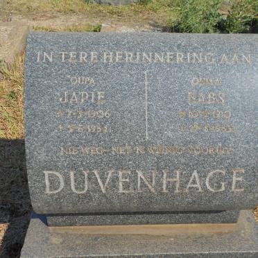 DUVENHAGE Japie 1906-1954 &amp; Babs 1910-1983