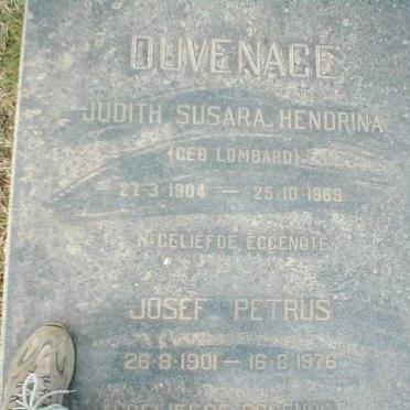 DUVENAGE Josef Petrus 1901-1976 &amp; Judith Susara Hendrina LOMBARD 1904-1969