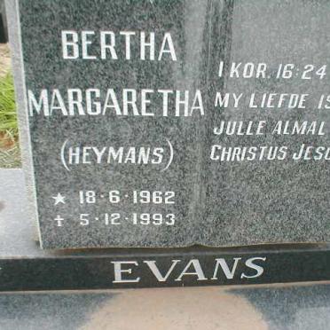 EVANS Bertha Margaretha nee HEYMANS 1962-1993