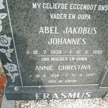 ERASMUS Abel Jakobus Johannes 1936-1990 &amp; Annie Christina 1938-1992