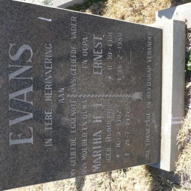 EVANS Ernest 1901-1980 &amp; Martha H.E. RUDOLPH 1902-1976