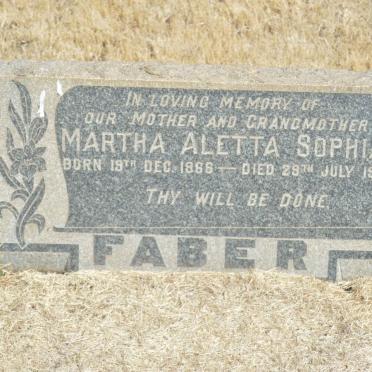 FABER Martha Aletta Sophia 1866-1958