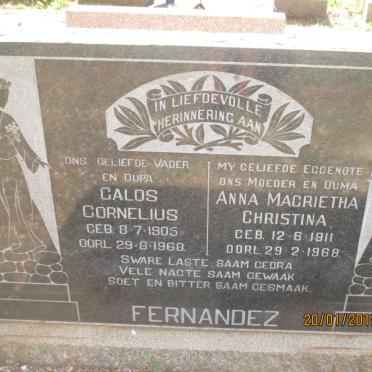 FERNANDEZ Calos Cornelius 1905-1968 &amp; Anna Magrietha Christina 1911-1968