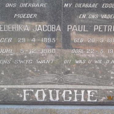 FOUCHE Paul Petrus 1889-1963 &amp; Frederika Jacoba 1895-1980
