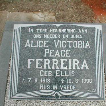 FERREIRA Alice Victoria Peace nee ELLIS 1918-1998