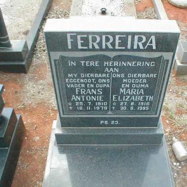 FERREIRA Frans Antonie 1910-1979 &amp; Maria Elizabeth 1916-1995