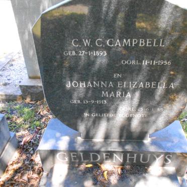 GELDENHUYS C.W.C. Campbell 1893-1956 &amp; Johanna Elizabeth Maria 1913-1985
