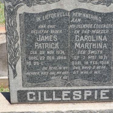 GILLESPIE James Patrick 1874-1959 &amp; Carolina Marthina SMUTS 1871-1959