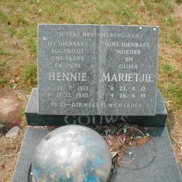 GOUWS Hennie 1913-1985 &amp; Marietjie 1912-1991